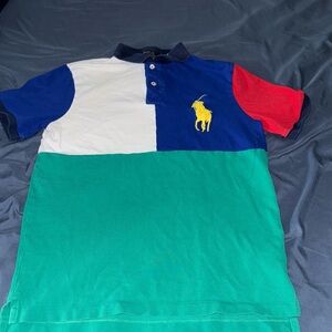 Ralph Lauren Blue Red Polo Shirt Bold Color Block Design